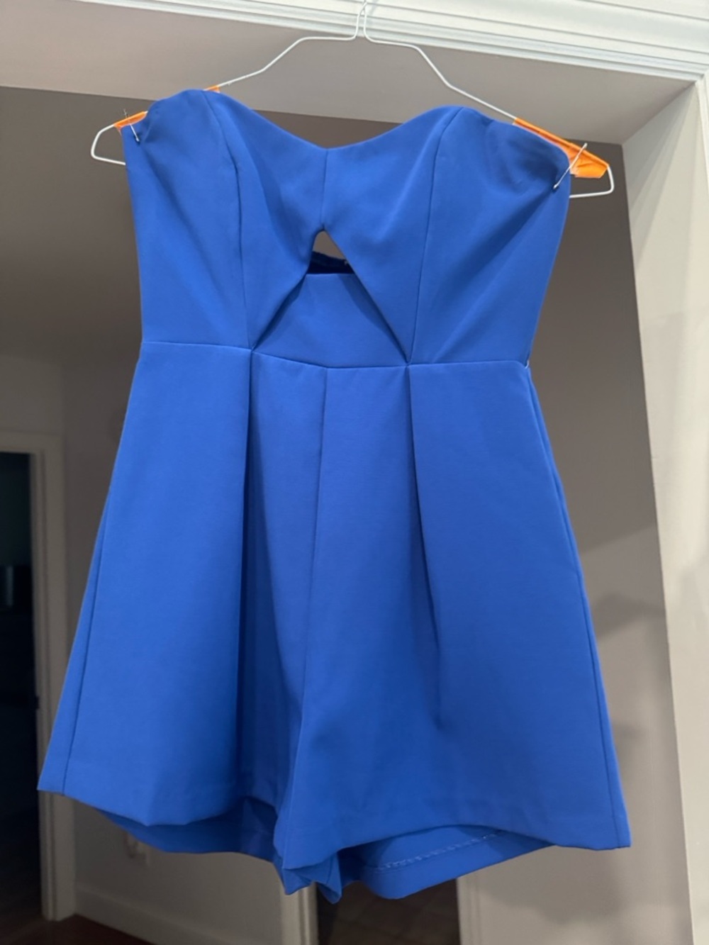 glam Royal Blue Strapless Romper with Front Cutout